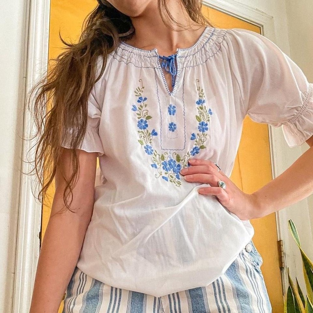 Vintage Shirred Eastern European Folk Blouse